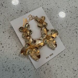 Lilly Pulitzer Shimmering Gold Floral Earrings NWT